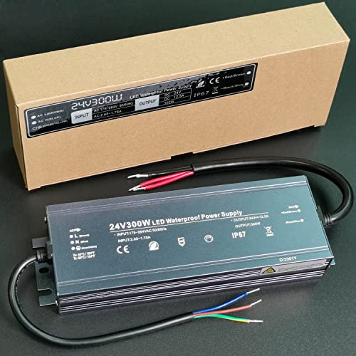 Alinana LED Trafo 24V 300W, IP67 Wasserdicht Trafo 230v auf 24v, 24v Netzteil 300w für LED Streifen Lampen, Transformator 24V 0-12,5A