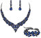 EVER FAITH Statement Halskette Ohrringe und Armband Set für Damen österreichische Kristall Tropfen Cluster Schmuckset Navy Blau Schwarz-Tone