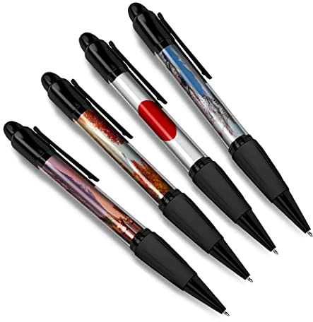 DV DESIGN Set of 4 Japanese Black Ballpoint Pens - Japan Fuji Blossom Flag Holiday Travel Friends Boys Girls Men Women Theme Pen #79494