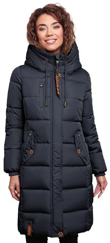 MARIKOO Damen Wintermantel Winterjacke mit Kapuze Steppmantel B941 [B941-Yuik-Navy-Gr.XS]