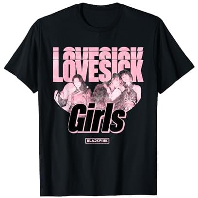 Offizieller Blackpink Lovesick Damen T-Shirt, Schwarz, Kurzarm, Crew-Neck, Klassische Passform, Small