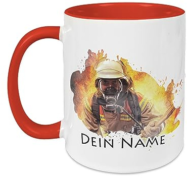 GRAZDesign Feuerwehr Tasse mit Namen personalisiert | Feuerwehrtasse als Geschenk Feuerwehrmann Kinder, Jungen & Männer, Namenstasse Keramik 330ml