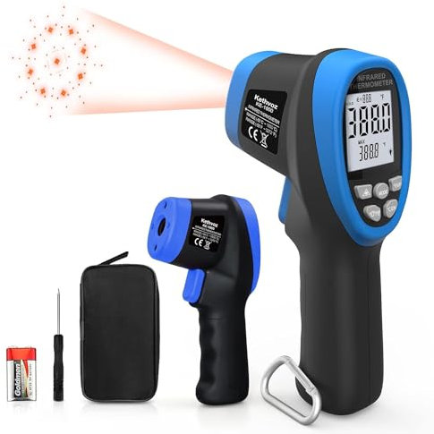 Infrarot Thermometer Pistole Digitale Temperaturmessgerät -50℃~1800℃, Kethvoz IR Infrared Laser Pyrometer Gun mit D:S=50:1 & Emissionsgrad Einstellbar, für Kochen/Fleisch/Pizza Oven/Zucker/Industrie