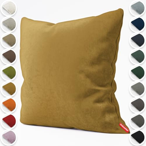 Schuette® Dekorativer Kissenbezug aus Samt mit verdecktem Reißverschluss • Millenium Velvet Kollektion: Butterscotch (Yellow) • Knitterfrei • Kuschelweich • Zierkissen • Sofakissen
