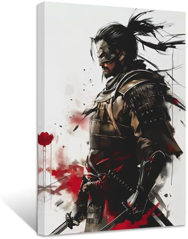 ZXHYWYM Japanische Samurai Leinwandbilder Samurai Poster Drucke Krieger Katana Bilder Bushido Gemälde Heimdekoration Gerahmt (Bild-5, (30.00 x 45.00 cms))