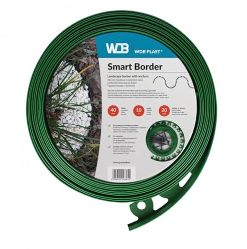 WDB Bordo flessibile in plastica, lunghezza 10 m, altezza 4 cm, con 20 chiodi di fissaggio, colore: verde
