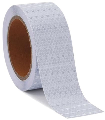 Bande Réfléchissante, Ruban Adhésif Blanc de 5cm x 10m, Ruban Reflechissant Adhesif, Bande Reflechissante Autocollante, Bande Reflechissante Casque Moto, pour Camions, Remorques et Voies D'évacuation
