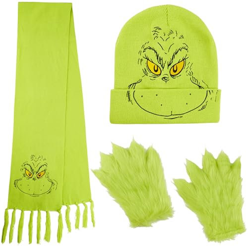 The Grinch Winter-Accessoires Set für Damen Herren Teens - Mütze, Schal & Handschuhe