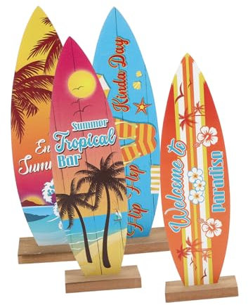 RORPOIR 4stücke Holz Surfbrett Ornament Miniatur Dekoration Meeres Stil Tisch Figurine Schmuck Für Wohnkultur Kinderzimmer Sommerdekor