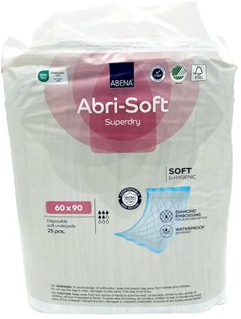 ABENA - Abri Soft - Bettschutzeinlagen - extra Saugstark | 25 Stück | 60x90cm | Matratzenschoner | Bettschutzunterlage | Inkontinenzunterlage| Soft und hygienisch | Unisex