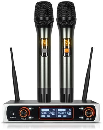 Warmiehomy 2 Wireless Microphones, UHF Dual Cordless Metal Dynamic Mic System, Karaoke Microphone with Rechargeable Receiver, Karaoke Mic for Singing, Speech, Party, Home KTV, Wedding, Outdoor Events