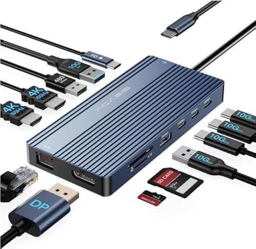 Docking Station USB C 2 Monitore,14-in-1,Festplatten Docking Station mit 2 * 4K60 HDMI,1080p VGA,Ethernet,3 USB C 10Gbps,100W PD,SD/TF 3.0 (DS0202-BK-EU)