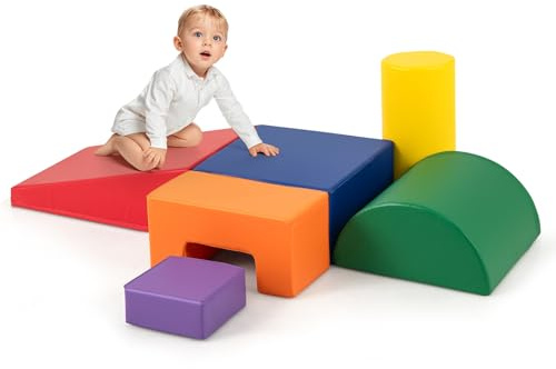 FANTASK 6 STK. Schaumstoffbausteine, Kinder Schaumstoff zum Klettern & Rutschen, Riesenbausteine, Großbausteine Mehrfarbig für Baby Kleinkinder (Rot+Orange)