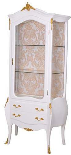 Vitrine Barock Schrank Schubladen Vitrinenschrank Weiss Antik cat813 Palazzo Exklusiv
