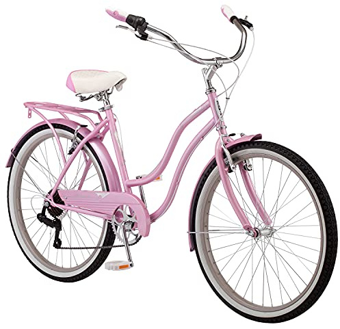 Schwinn Perla Cruiser Bike, 26 Inch Bike for Women and Men, 7-Speed Beach Cruiser Bicycle, Linear Pull Brakes, Comfortable Quilted Seat, Upright Riding Position, Adult Bicycle