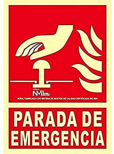 Normaluz RD00134 - Señal Luminiscente Parada de Emergencia Clase B PVC 0.7 mm 21x30 cm con CTE, RIPCI y Apto para la Nueva Legislación