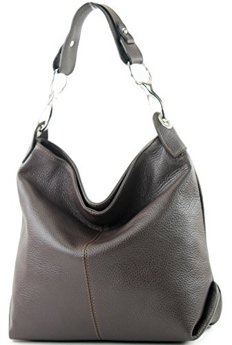 modamoda de T168 Damen Leder Schultertasche Henkeltasche Medium handmade in Italy, Farbe:Dark Chocolate