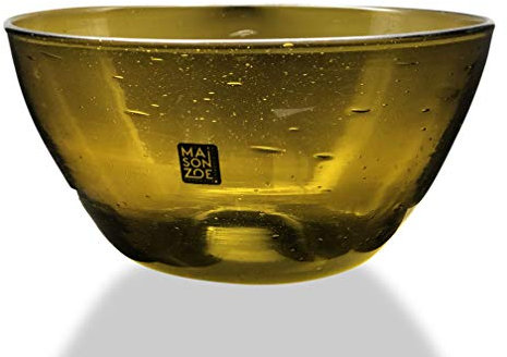 Maison Zoe Glasschale aus Recycling-Glas Mira - Olive - Durchmesser ≈ 19cm Höhe ≈ 10cm - 100% Handmade - Glasschüssel rund - Salatschüssel - Dekoschale - Schale aus Glas für Obst Salat