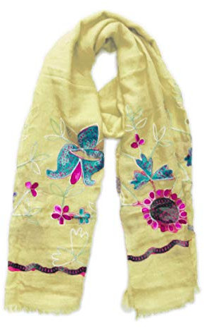 si moda Damen Schal Rundschal Halstuch Floral Stickerei Spitze Mehrfarbig Folk, Farbe:Gelb