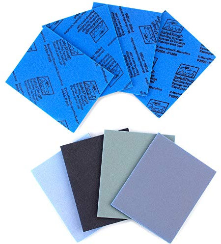 ADVcer 500-2000 Grit Sanding Sponge 8 Pads, 4.5 x 5.5 x 0.2 Assorted Wet or Dry Ultra Fine Hand Sanding Sponges, Flexible Soft Foam Sand Block for Drywall, Corner Contour, Metal Wood, Hobby Model