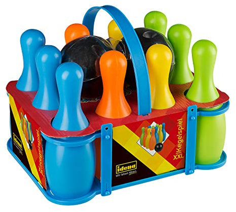 Idena 40116 - Kegelspiel Set XXL, Bowling für Kinder, 10 Kegel aus Kunststoff und 2 Kugeln, für zu Hause oder im Garten, ca. 20 x 20 x 30 cm