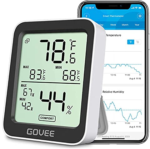 Govee Digital Hygrometer Indoor Thermometer Room H5075, Bluetooth Temperature Humidity Meter with 164ft Remote App Control, Notification Alerts, 2 Years Data Storage Export for Bedroom, Wine Cellar