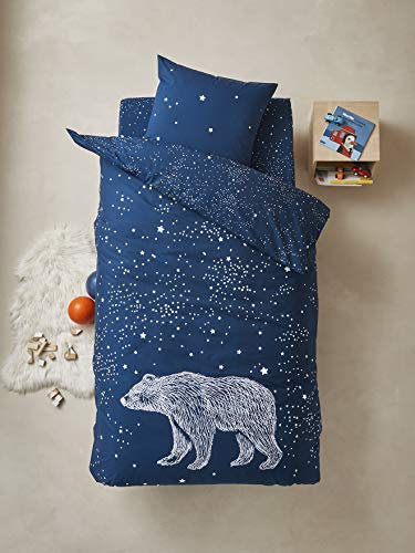 Vertbaudet Bettwäsche-Set für Kinder,Eisbär dunkelblau 140X200 - Kissen 50X75
