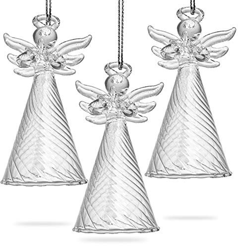 SIKORA BS451 Engel Christbaumschmuck Glas Figur Weihnachtsbaum Anhänger 3er Set, Farbe:3er Set