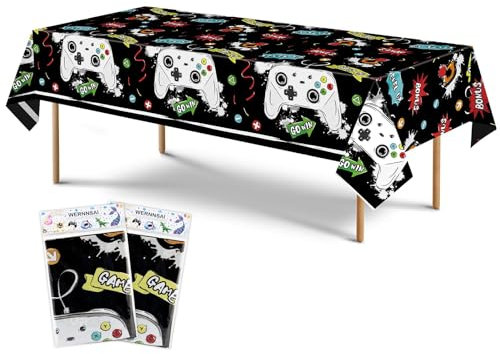 WERNNSAI Videospiel Party Tischdecke - 2PCS 137 x 274cm Videospiel Party Zubehör für Jungen Geburtstag Party Dekoration Einweg Plastik Tischdecke für Kinder Spiel Thema Party