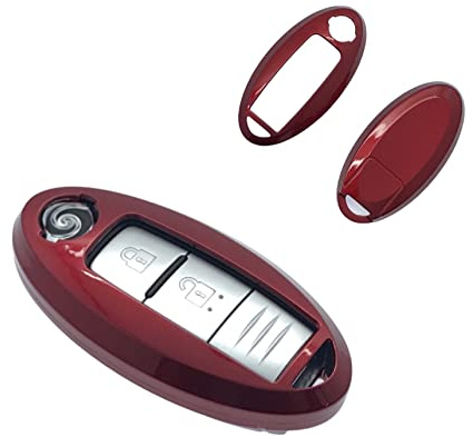 NORDECCO Coque rigide métallique brillante pour clé intelligente sans clé à 2 ou 3 boutons compatible avec Nissan Qashqai Juke Alitima Nismo 2015-21 (rouge)