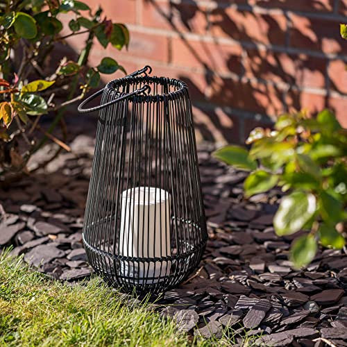 MiniSun | Contemporary Battery Operated Integrated LED Black Vase Shaped Wire Basket Outdoor Lamps | Table Lamps, Home Décor & Improvement Essential | Includes Bulb [2700K Warm White]