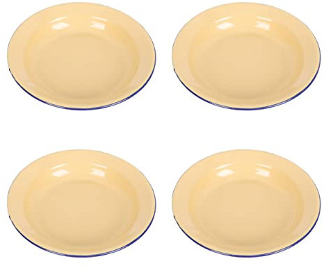 Zerodeko Placas de Esmalte Placas de Esmalte Ensalada Pasta Bowls Enamelware Metal Clásico Cena Cena Redonda Platos Sirviendo Bandejas para Camping Picnic Cena Cena Picnic Aire