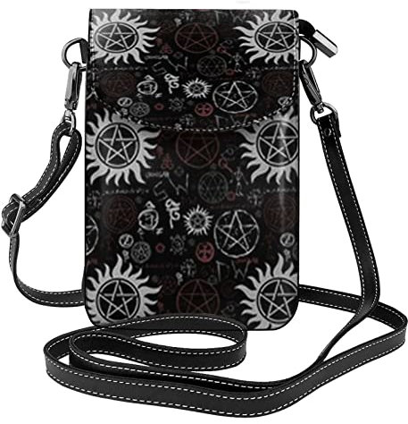 AABSTBFM Damen-Crossbody-Geldbörse, Supernatural-Symbole, schwarz, bedruckt, PU-Leder, Handytasche, Supernatural Symbole schwarz, Einheitsgröße