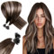 Hetto Ombre Braun Nanoring Extensions Echthaar Nano Haarverlangerung Remy Echthaar Nano RingExtensions Dunkelbraun mit Aschblond bis Dunkelbraun 40cm 50g