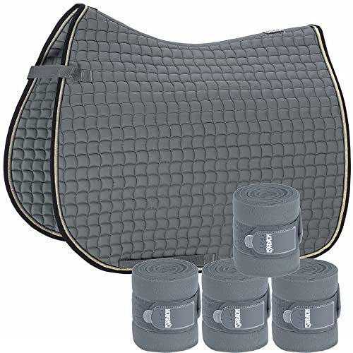 Eskadron Set Cotton Contrast Schabracke mit Fleecebandagen in ashblue, Größe:Dressur (DL)