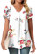 Bestbee Ladies Summer Tops, V Neck Petal Short Sleeve Shirts Dressy Chiffon Tunic Tops Casual T-Shirts Cute Blouses for Women, Floral White, L