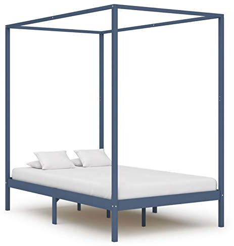 Camerina Himmelbett-Gestell Grau Massivholz Kiefer 120 x 200 cm Himmelstange Klemmen Betthimmel Stange Himmelbett Gestell Moskitonetz Halterung Bett