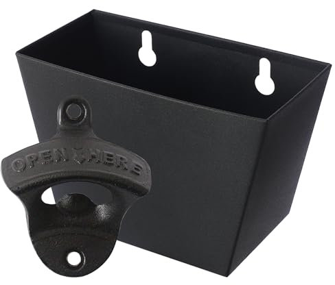 Luwanburg Black Cast Iron Bottle Opener Wall Mounted Beer Top Opener with Cap Catcher Set