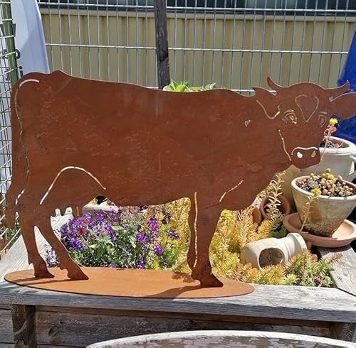 NEU !! Große Kuh 63 cm x 42 cm aus Metall in Edelrost Bauernhof Haustiere Landleben Garten Deko Figur Mediterran Vintage Landhaus