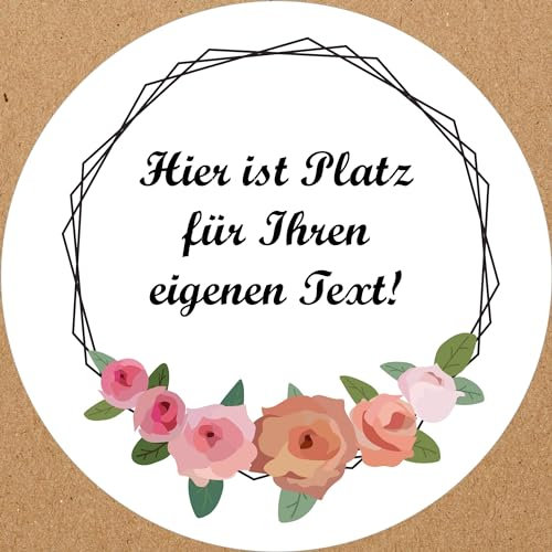 INDIGOS UG - Aufkleber selbst gestalten Blumenmuster - bunt - Rosen - Wunschtext - 35 Stück - 40mm - personalisierte Geschenke - Etiketten selbstklebend - Dekoration Verpackung von Geschenken