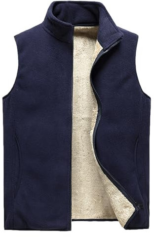 Jamron Uomo Taglie Forti Inverno Caldo Gilet in Pile senza Maniche con Collo Alto Giubbotto Termico con Cerniera e Tasche Blu Marino L