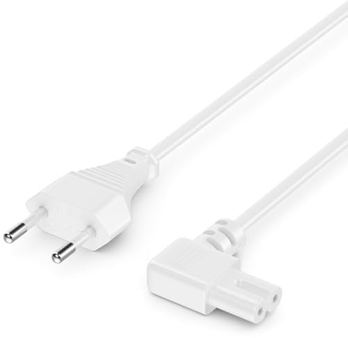 deleyCON 7,5m Netzkabel Typ C Eurostecker auf C7 Buchse 90° - Weiß | Stromkabel Euro-Netzkabel Kleingerätekabel Euro 8, für TV, Blu-Ray, Haushaltsgeräte und Netzteile