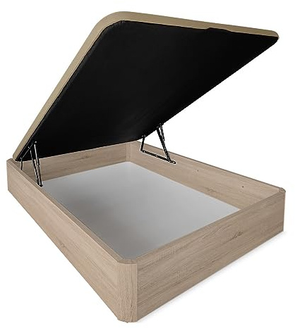 DUÉRMETE ONLINE Aufklappbares Bettgestell aus Holz, große Kapazität, Schublade, Dicke 30 mm, mit verstärktem und atmungsaktivem Deckel, Kambria, 135 x 180 cm
