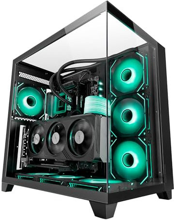 MARSGAMING MC-3C, Case Gaming ATX, Vista Panoramica 3D Triplo Vetro Temperato, Design a Doppia Camera Laterale, Supporto Completo per Raffreddamento a Liquido, Semitorre PC Gestione dei Cavi, Nero