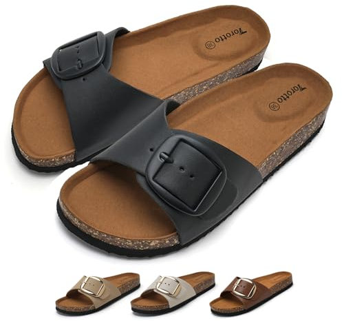 Torotto Pantoletten Damen Sandalen Latschen Schlappen Hausschuhe Bequeme Verstellbare Schnalle(schwarz,42 EU)