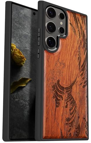 Carveit Handyhülle für Galaxy S25 Ultra, Pflaumenfarbe-Die Welle Kanagawa | Holzdesign Case [Holz und TPU Silikon Hybrid Hülle] Cover Kompatibel Samsung S25 Ultra 5G Handyhulle
