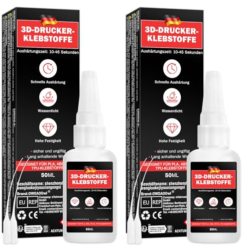 100g 3D Druck Kleber, Sekundenkleber extra stark,mit Anti-Verstopfungskappe,Wasserfest,PLA-Kleber,verwendbar zum Kleben von Plastik,Kunststoff,Glas,Holz,Stein