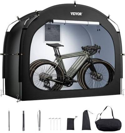 VEVOR Bike Storage Tent, 3 to 4 Bikes, Outdoor Spacious Bike Storage Tent with Ventilated Window, Waterproof Easy-to-Install Bike Tent with High Strength Fiberglass & Dual Zippers, Fit for Bicycle