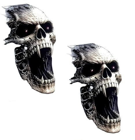 2 Stück Totenkopf Aufkleber mit Fangzahn – Wetterfester Autoaufkleber mit Fangzahn Totenkopf für Motorradhelm, Auto Motorhaube und Heckscheibe – Stylischer Autoaufkleber Totenkopf im Horror-Stil