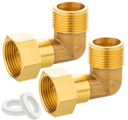yotutun Raccord Mobile en Laiton, 2 Pièces 3/4 Pouce Raccord Coudé à 90 Degrés, 3/4 AG/IG Angle en Laiton 90°, DN20 90 Degrés Coudé pour Installations d'eau et Systèmes de Chauffage Central